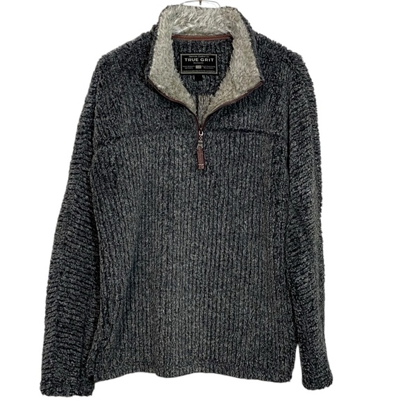 True Grit Other - TRUE GRIT - SIZE SMALL - MEN’s QUARTER ZIP SWEATER - GRAY WITH SHERPA TRIM B3